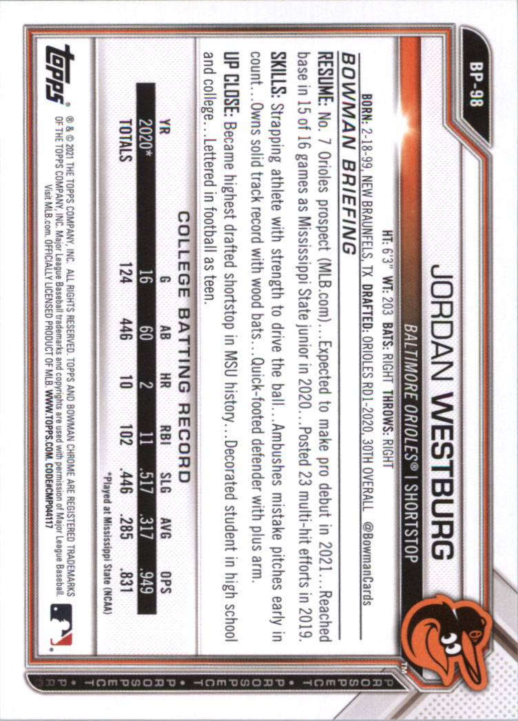 2021 Bowman Prospects Baseball Card Pick (Base) - Bild 197 von 299