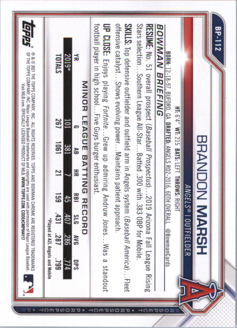 2021 Bowman Prospects Baseball Card Pick (Base) - Bild 225 von 299