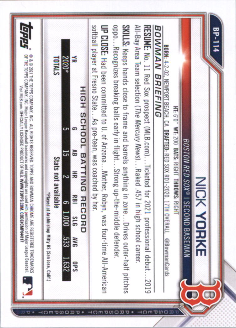 2021 Bowman Prospects Baseball Card Pick (Base) - Bild 229 von 299