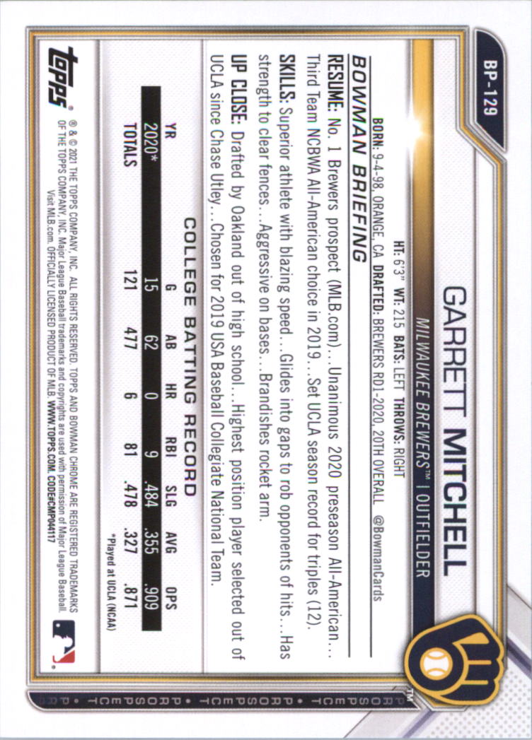2021 Bowman Prospects Baseball Card Pick (Base) - Bild 259 von 299