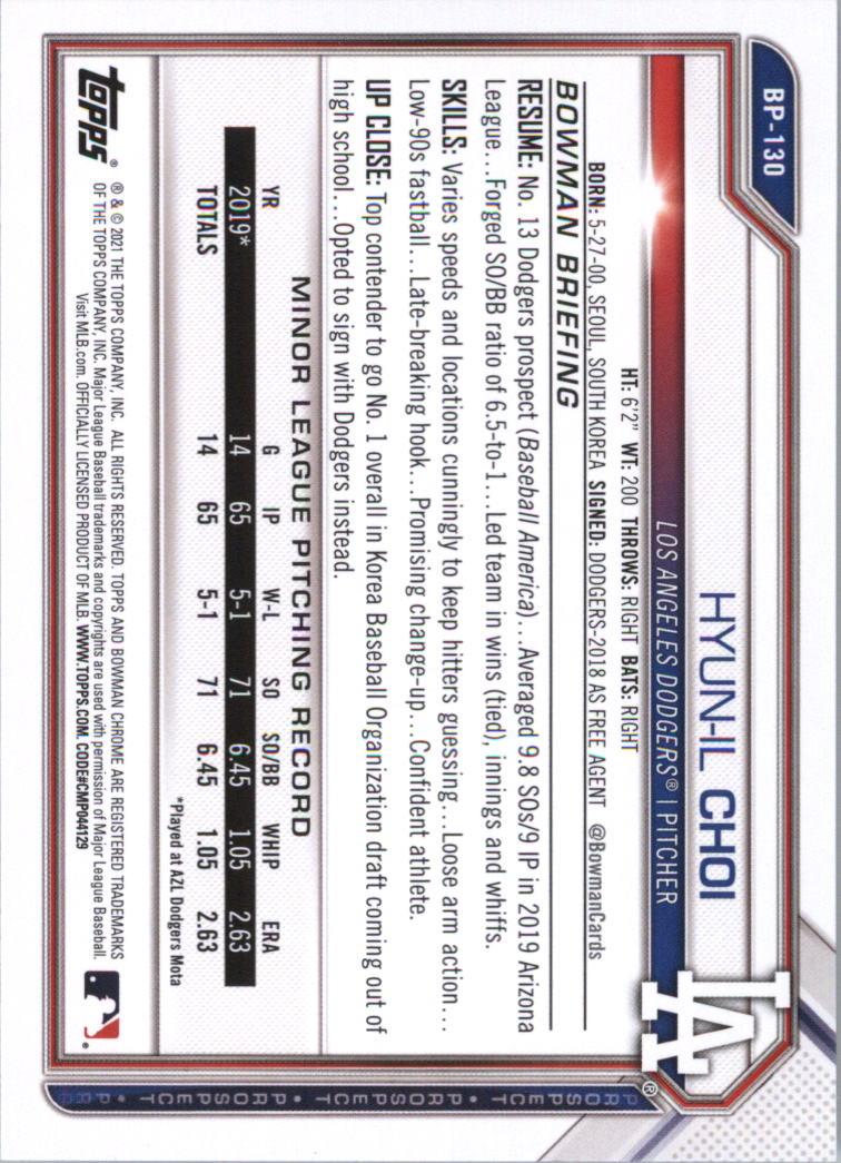2021 Bowman Prospects Baseball Card Pick (Base) - Bild 261 von 299