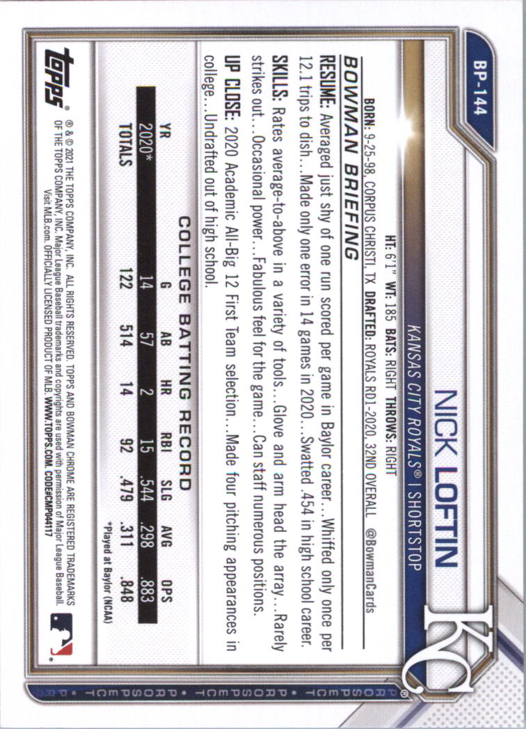 2021 Bowman Prospects Baseball Card Pick (Base) - Bild 287 von 299