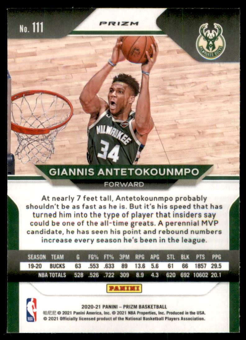 2020-21 Panini Prizm Prizms Red White and Blue #111 Giannis Antetokounmpo