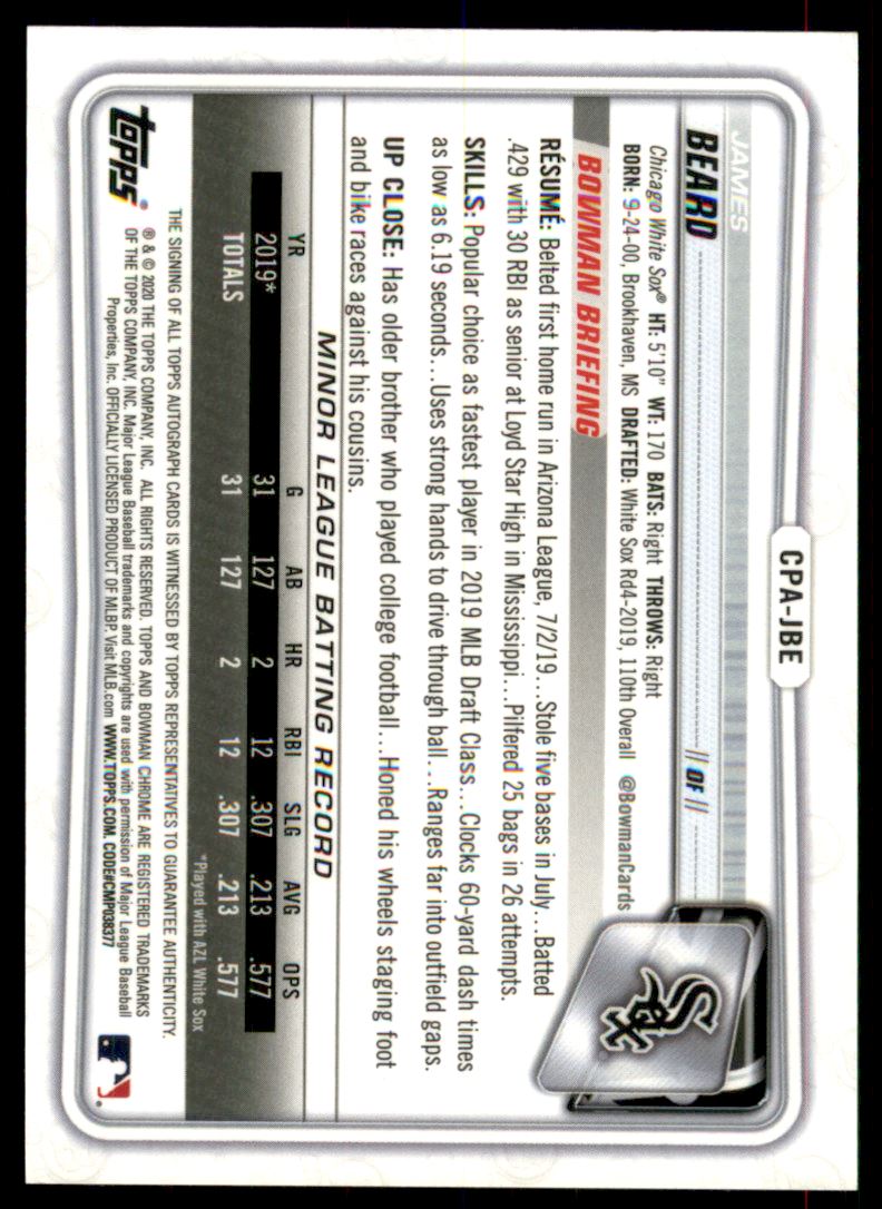2020 Bowman Chrome Prospect Autographs Green Refractors #CPAJBE James Beard