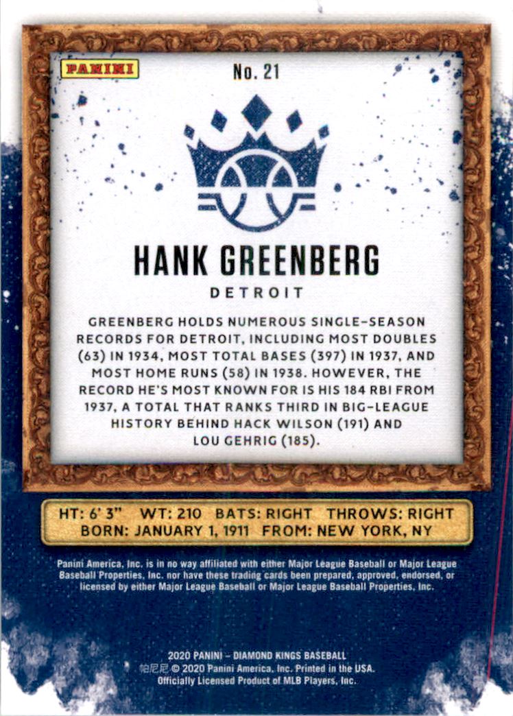 2020 Diamond Kings Gray Frame #21 Hank Greenberg