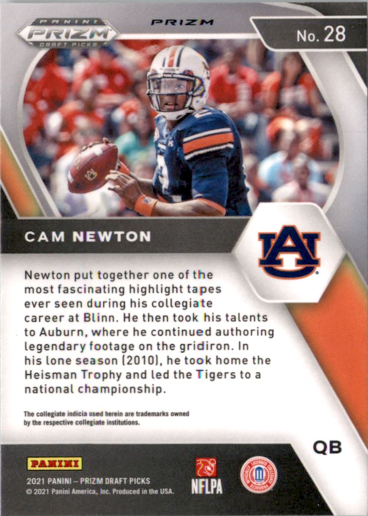 2021 Panini Prizm Draft Picks Prizms Red White and Blue #28 Cam Newton