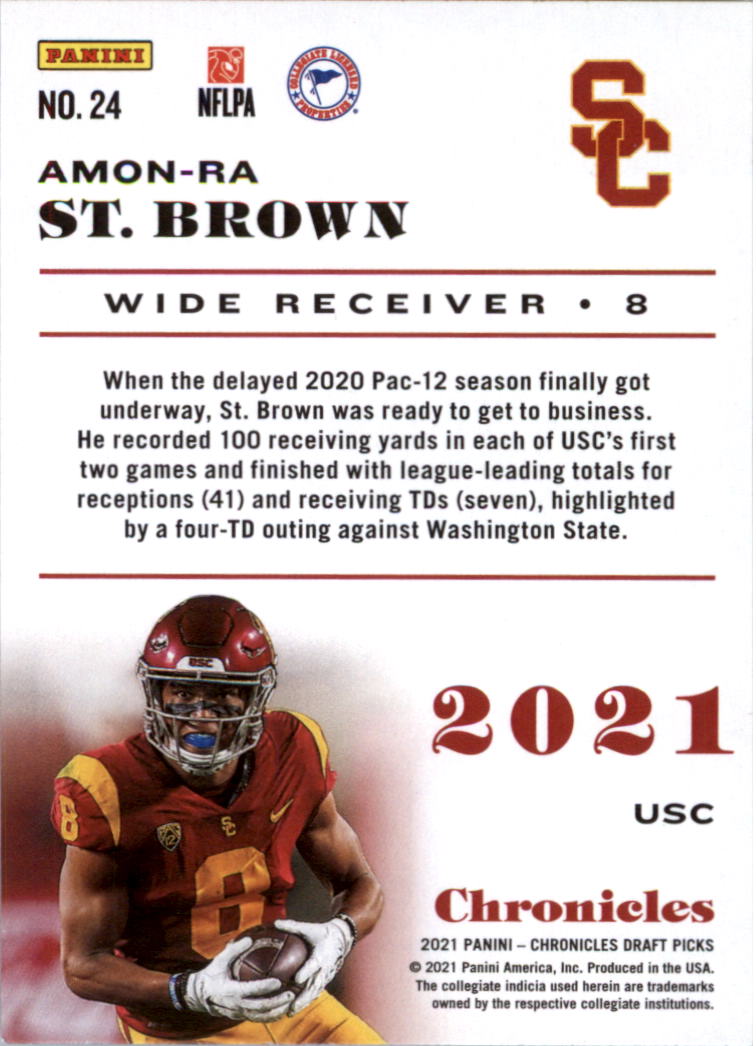 2021 Panini Chronicles Draft Picks #24 Amon-Ra St. Brown back image