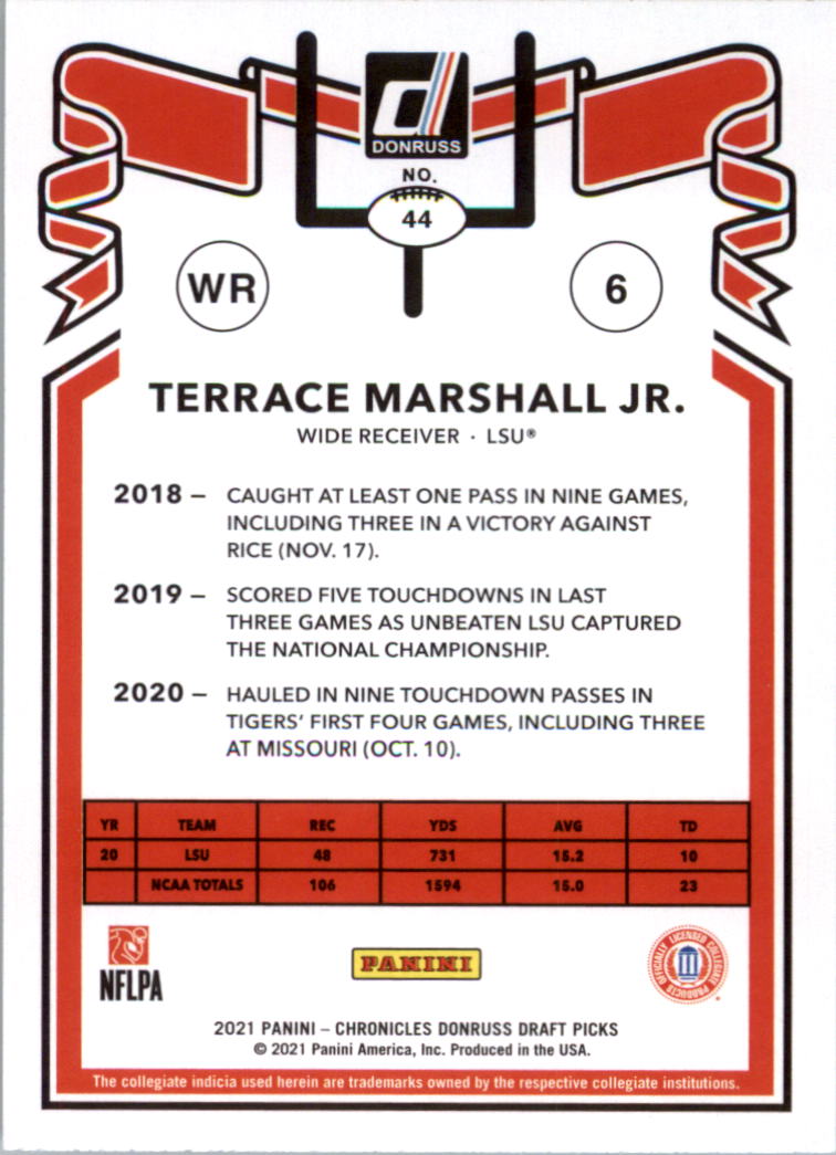 2021 Panini Chronicles Draft Picks Donruss Retro #44 Terrace Marshall Jr. back image