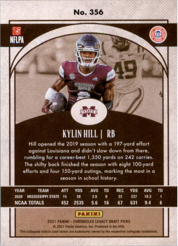 2021 Panini Chronicles Draft Picks Legacy Rookies #356 Kylin Hill back image