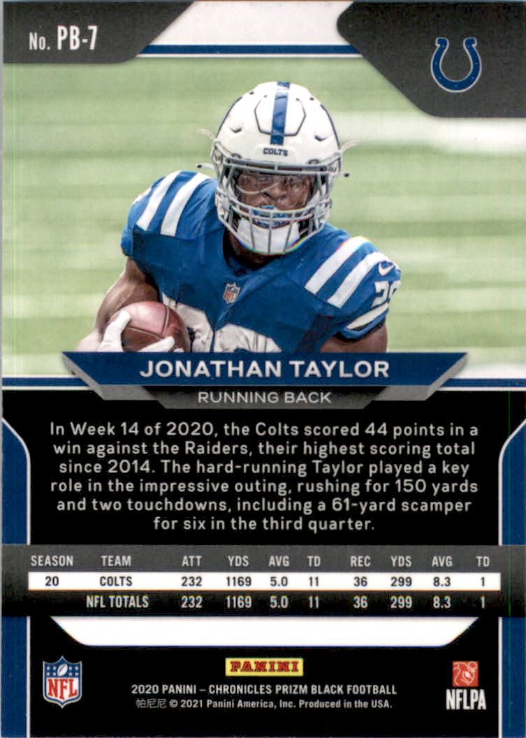 2020 Panini Prizm Black #7 Jonathan Taylor