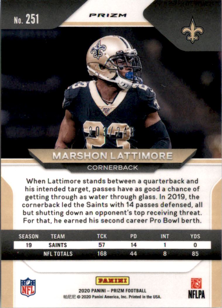 2020 Panini Prizm Prizms Orange #251 Marshon Lattimore