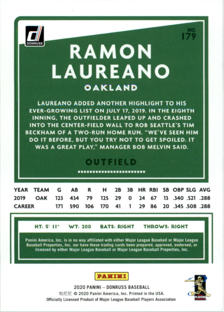 2020 Donruss Career Stat Line #179 Ramon Laureano/300 back image