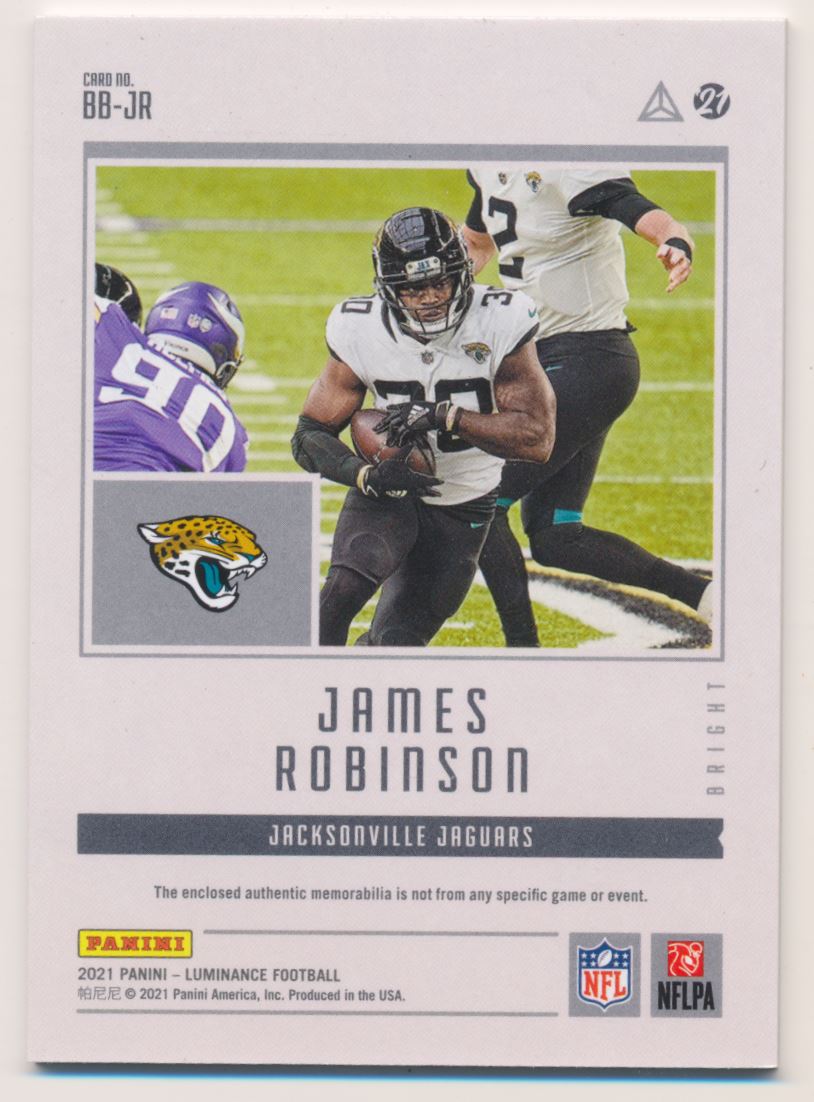 2021 Panini Luminance Bright Beginnings Jerseys Gold #11 James Robinson