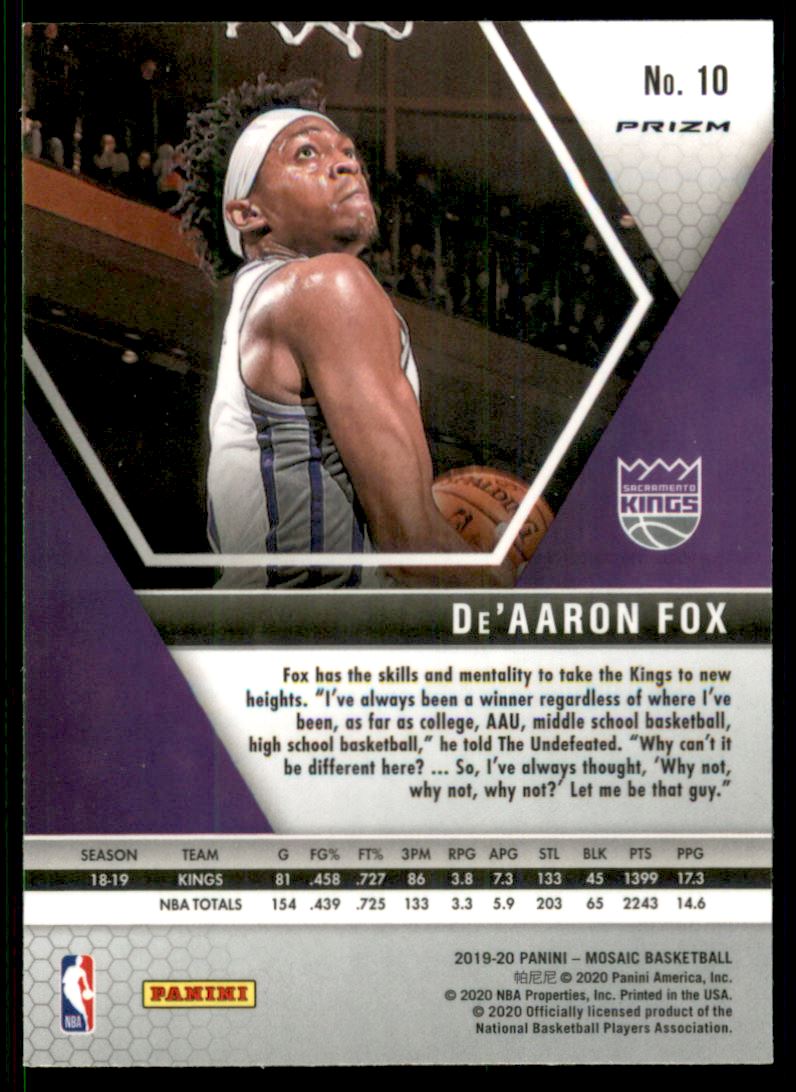 2019-20 Panini Mosaic Mosaic Red Wave #10 De'Aaron Fox
