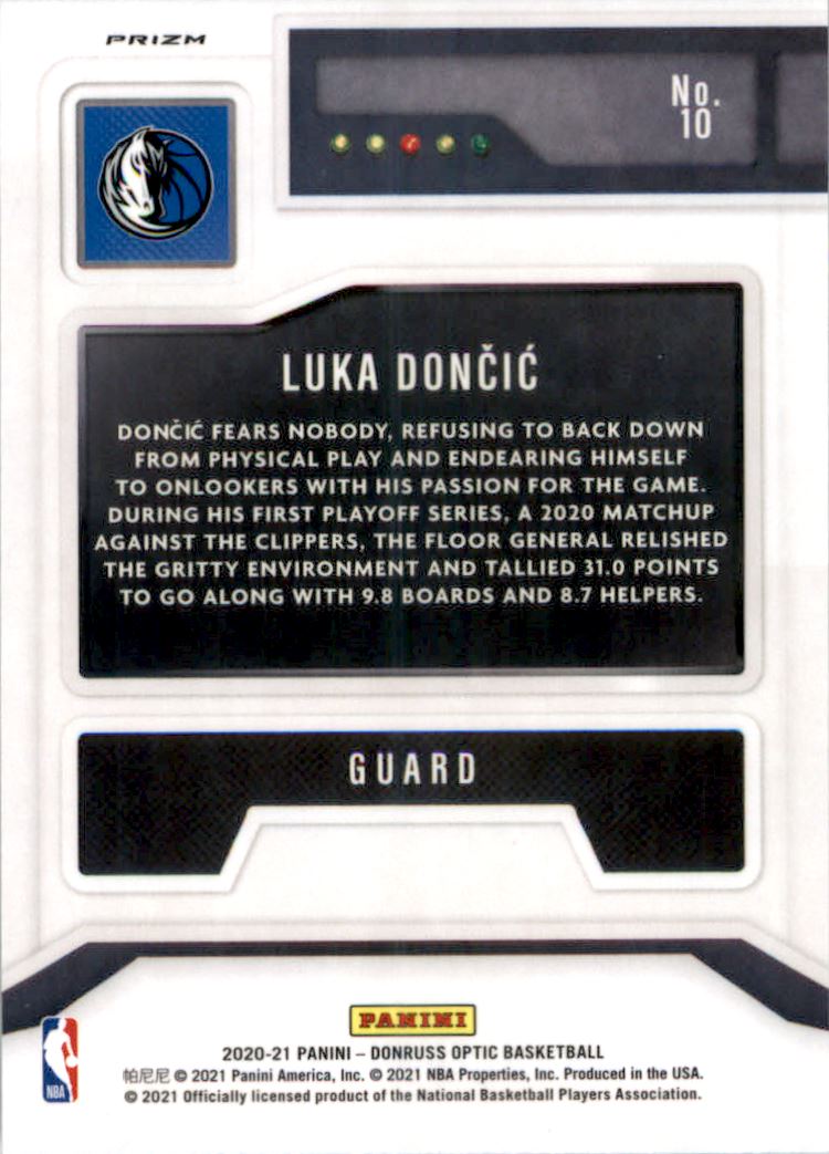 2020-21 Donruss Optic T-Minus 3 2 1 Purple #10 Luka Doncic