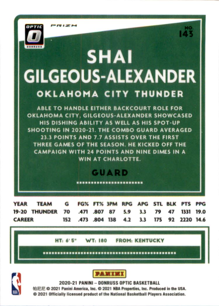 2020-21 Donruss Optic Blue Velocity #143 Shai Gilgeous-Alexander