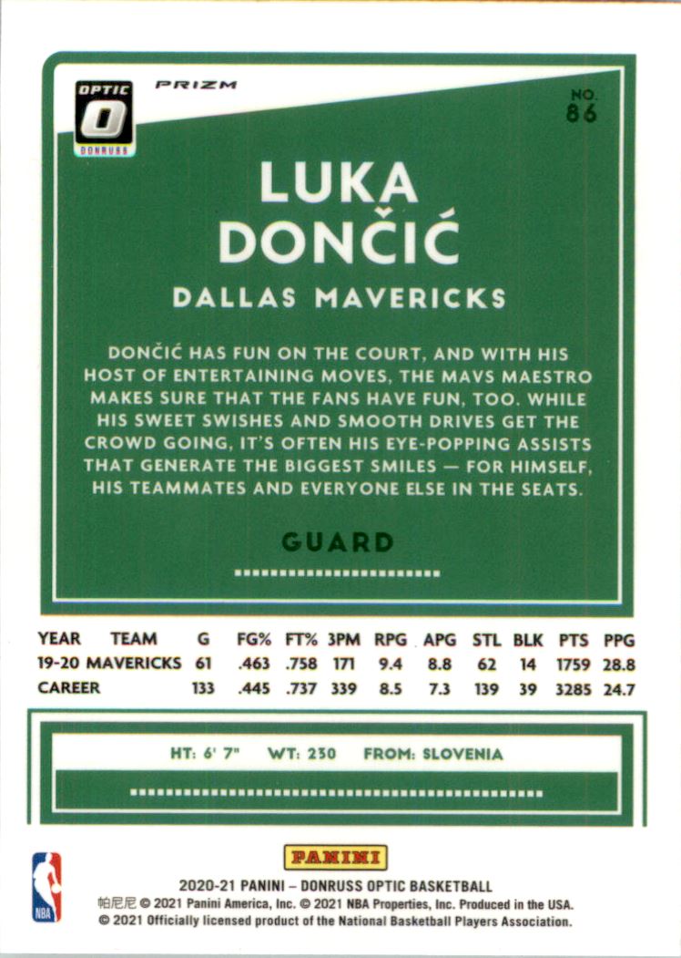 2020-21 Donruss Optic Purple #86 Luka Doncic