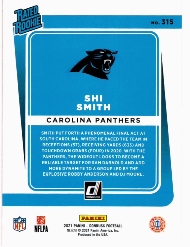 2021 Donruss Shi Smith RC Rated Rookie Carolina Panthers #315