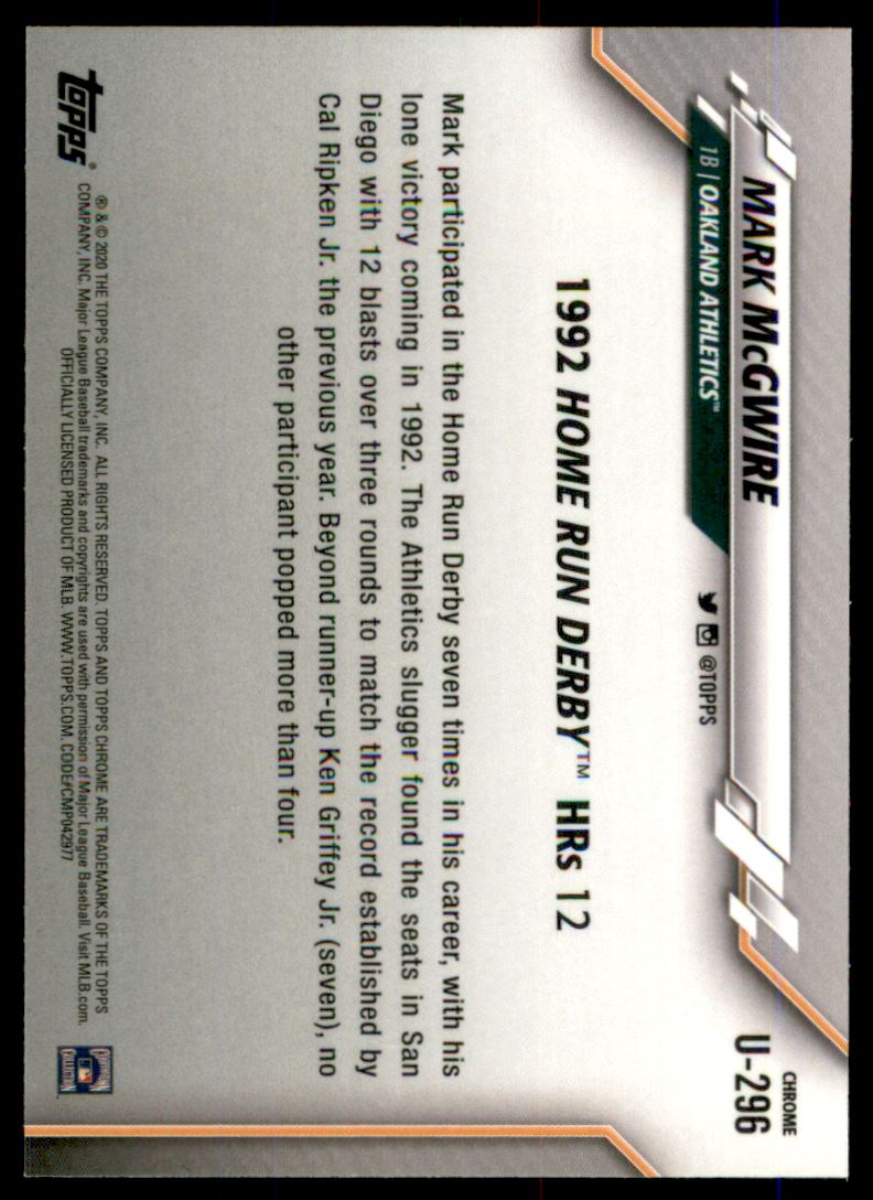 2020 Topps Chrome Update Sapphire #U296 Mark McGwire HRD