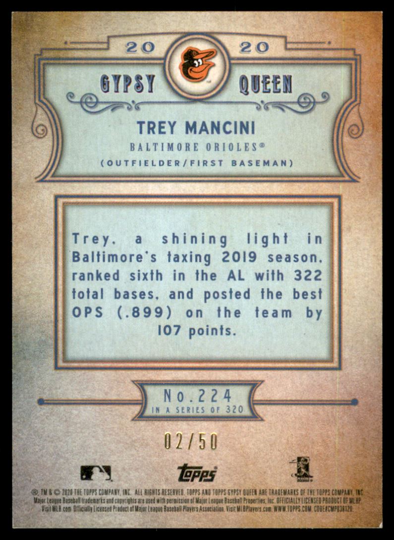 2020 Topps Gypsy Queen Chrome Box Toppers Gold Refractors #224 Trey Mancini