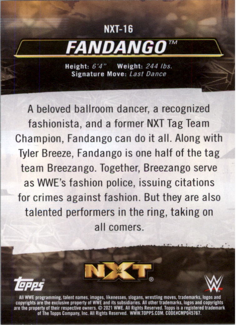 2021 Topps WWE NXT We Are NXT #NXT16 Fandango back image