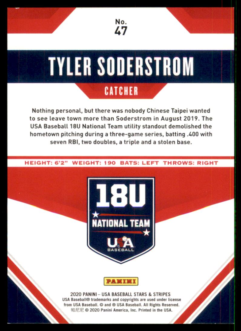 2020 USA Baseball Stars and Stripes Longevity Ruby #47 Tyler Soderstrom back image