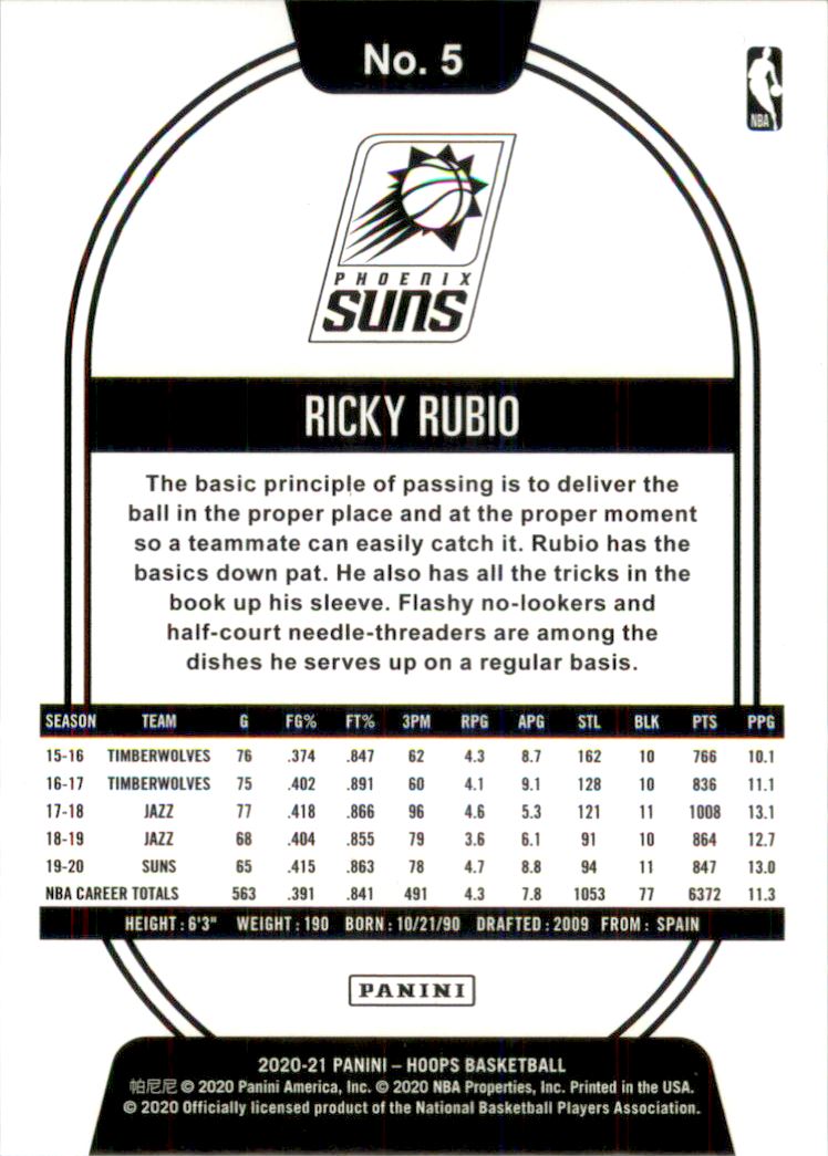 2020-21 Hoops Green #5 Ricky Rubio back image