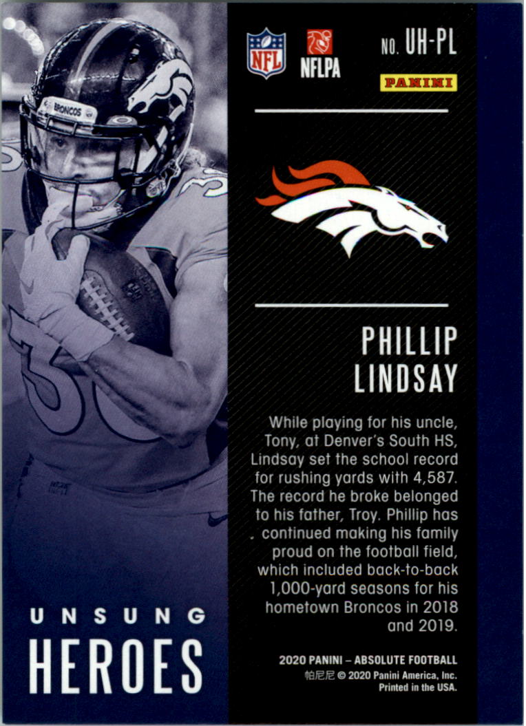 2020 Absolute Unsung Heroes Spectrum Green #5 Phillip Lindsay back image