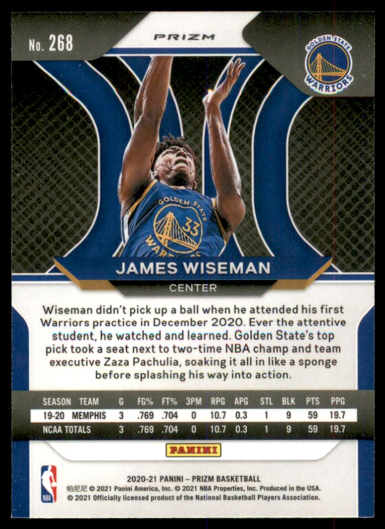 2020-21 Panini Prizm Prizms Orange Ice #268 James Wiseman