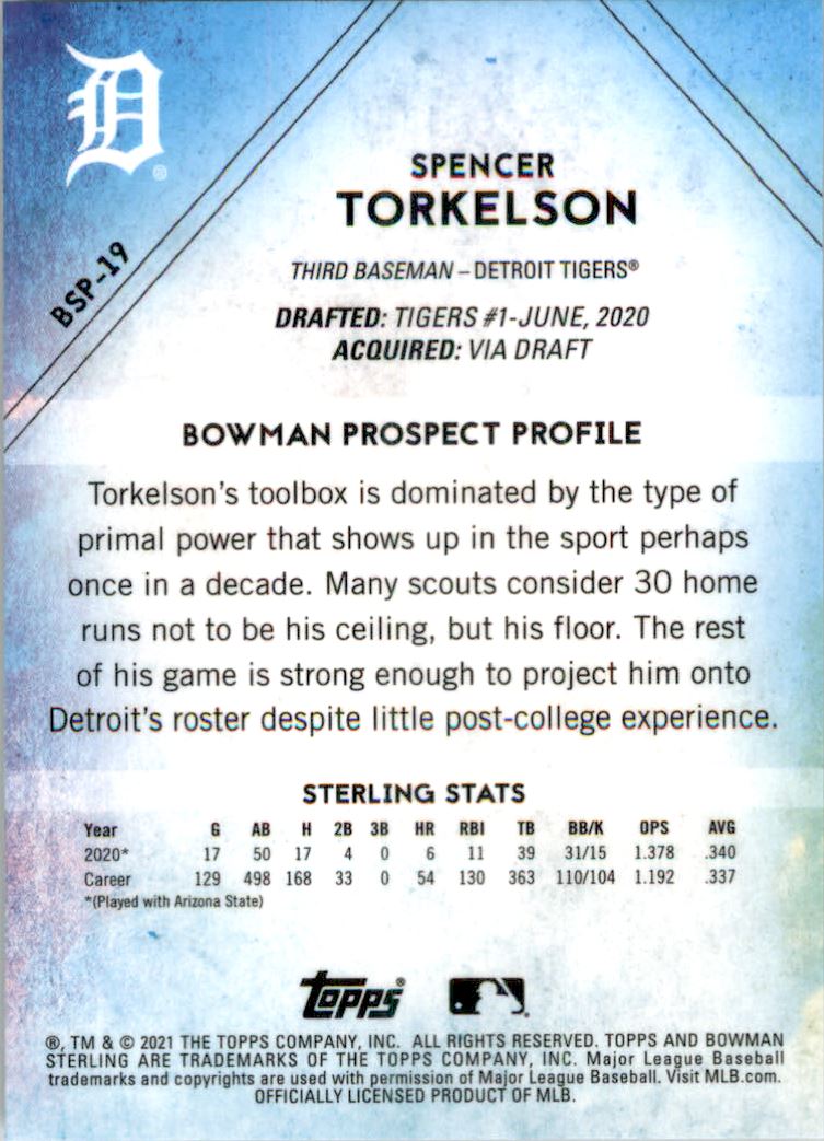 2021 Bowman Sterling Prospects #BSP19 Spencer Torkelson
