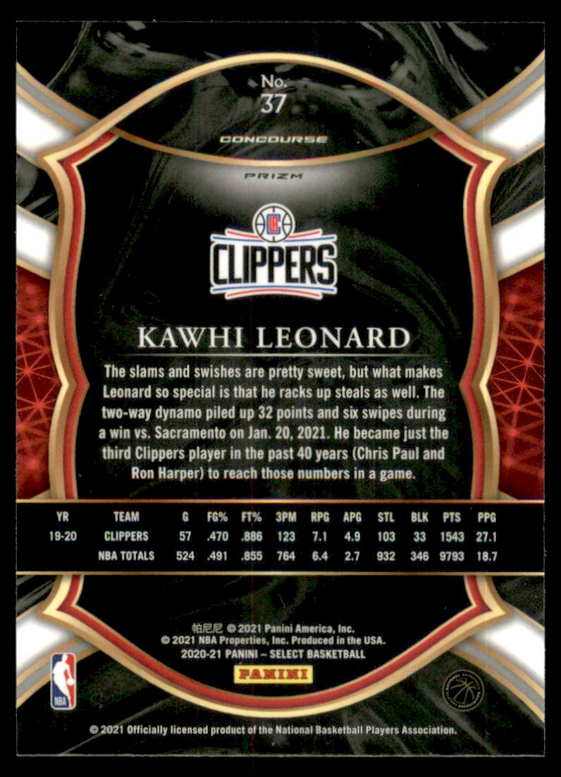 2020-21 Select Prizms Disco #37 Kawhi Leonard