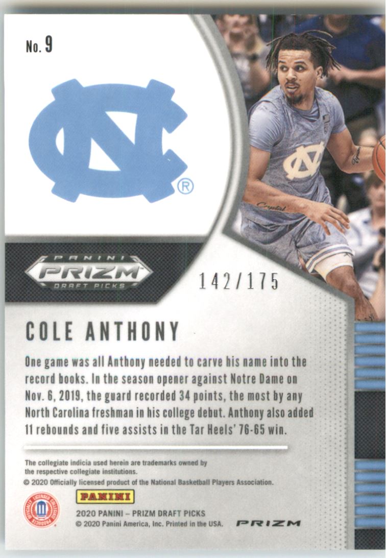 2020-21 Panini Prizm Draft Picks Prizms Fast Break Blue #9 Cole Anthony