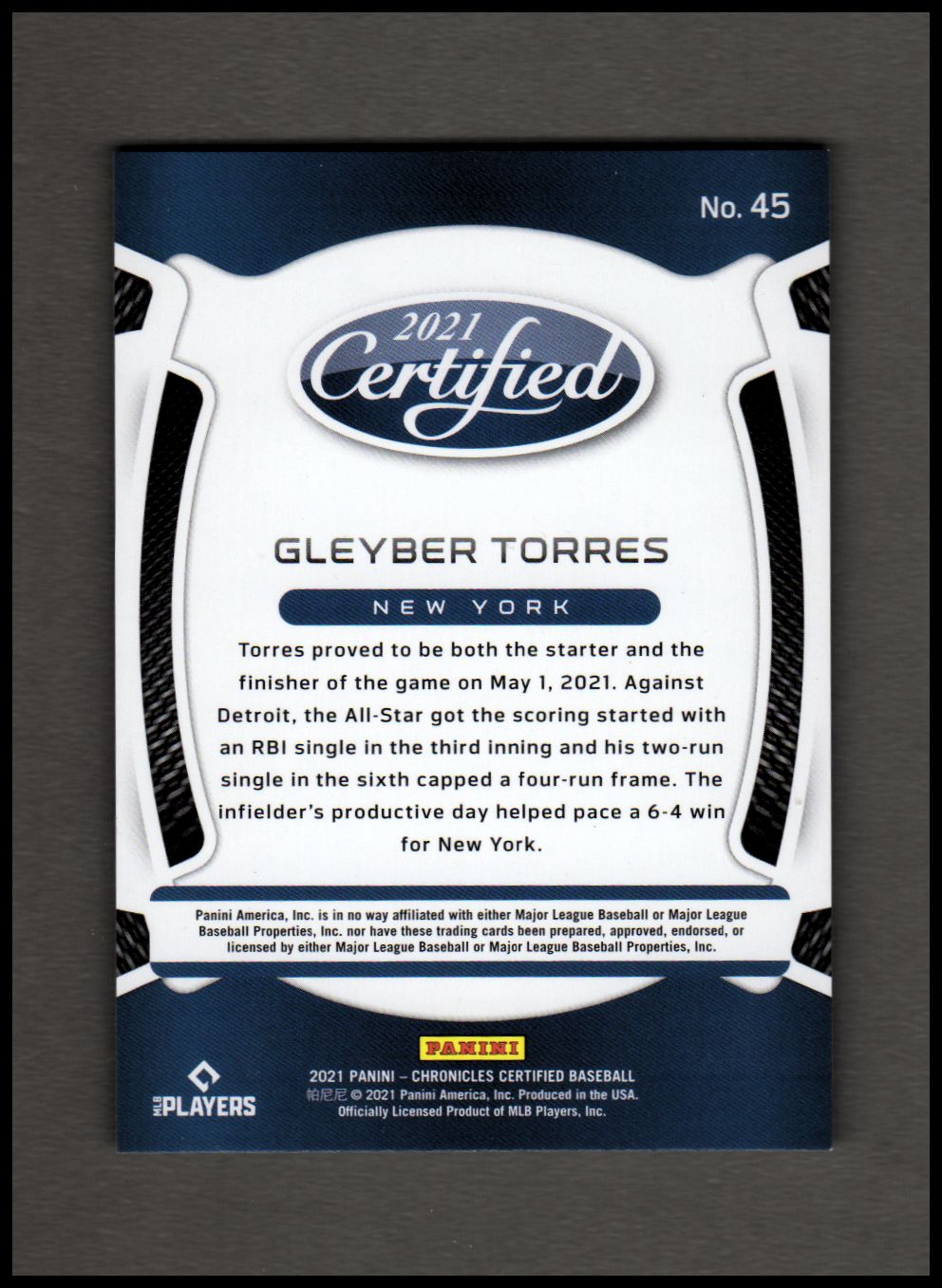 2021 Certified Purple #45 Gleyber Torres back image