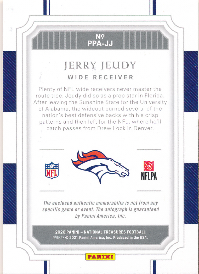 2020 Panini National Treasures Prodigy Patch Autographs #8 Jerry Jeudy/99