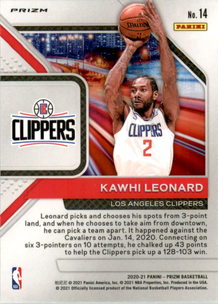 2020-21 Panini Prizm Downtown Bound Fast Break #14 Kawhi Leonard