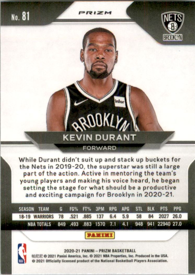 2020-21 Panini Prizm Prizms Pink Ice #81 Kevin Durant