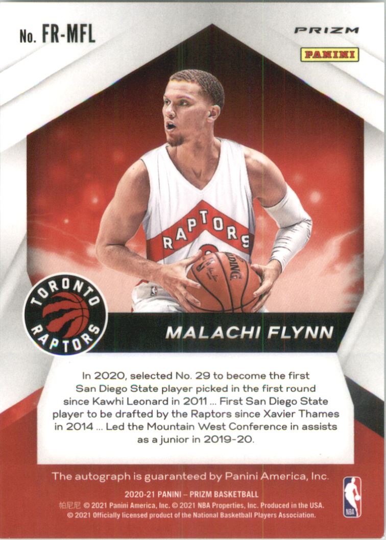 2020-21 Panini Prizm Fast Break Rookie Autographs #34 Malachi Flynn