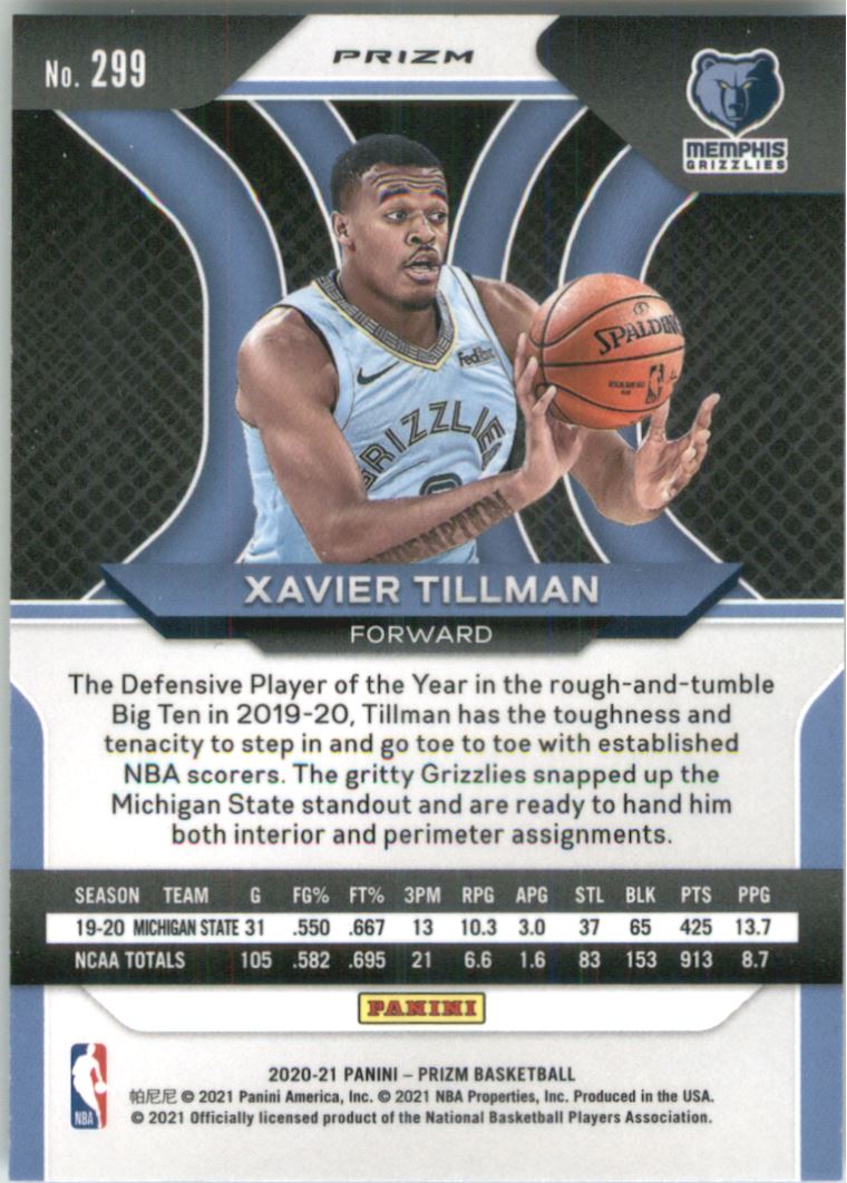 2020-21 Panini Prizm Prizms Choice Blue Yellow and Green #299 Xavier Tillman