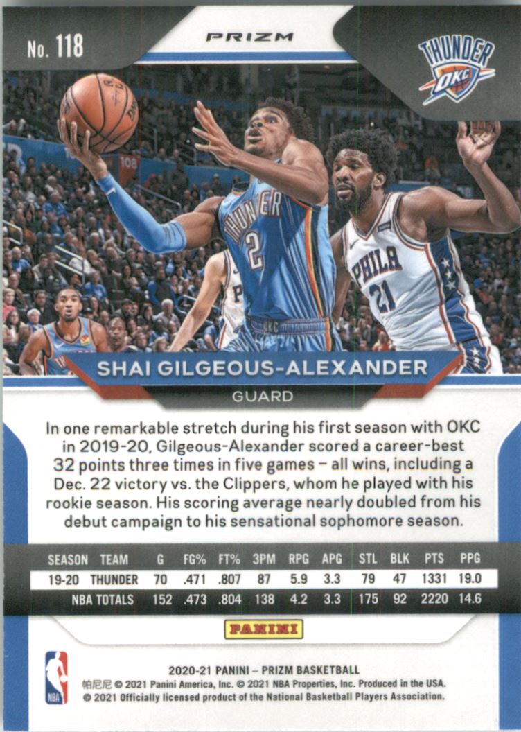 2020-21 Panini Prizm Prizms Red White and Blue #118 Shai Gilgeous-Alexander