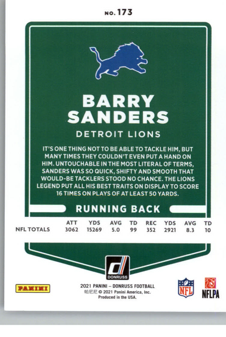 2021 Donruss Season Stat Line #173B Barry Sanders VAR/500 back image