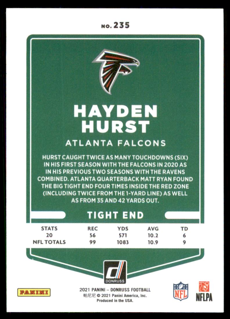 2021 Donruss Press Proof Premium #235 Hayden Hurst