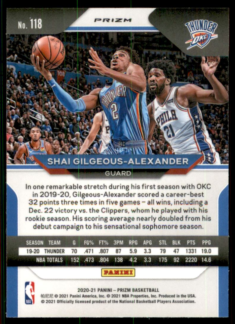 2020-21 Panini Prizm Prizms Fast Break #118 Shai Gilgeous-Alexander