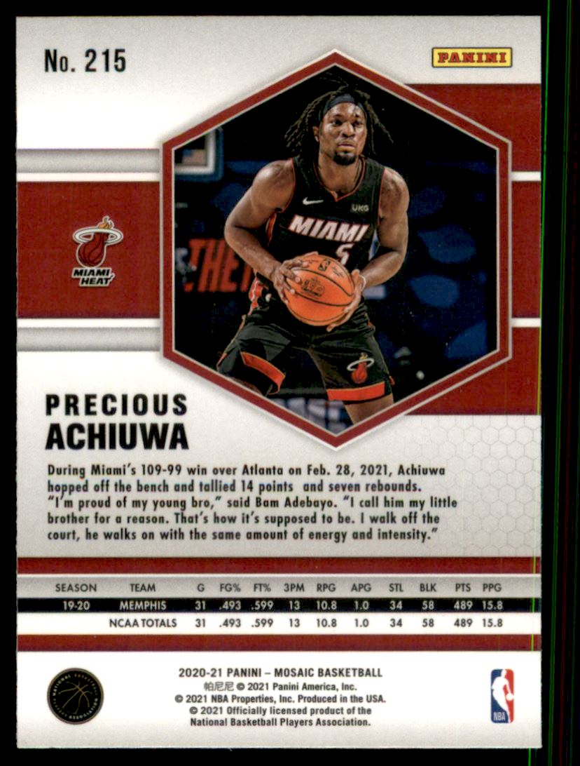 2020-21 Panini Mosaic #215 Precious Achiuwa RC