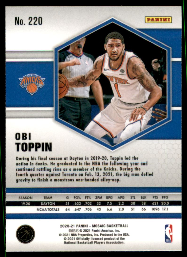 2020-21 Panini Mosaic #220 Obi Toppin RC