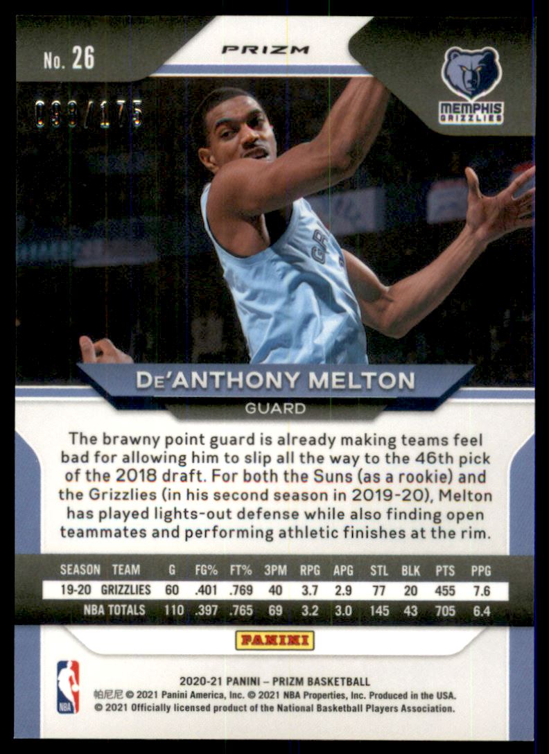 2020-21 Panini Prizm Prizms Fast Break Blue #26 De'Anthony Melton
