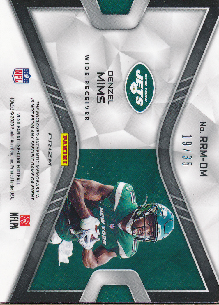 2020 Panini Spectra Rising Rookie Materials Neon Green #25 Denzel Mims/35