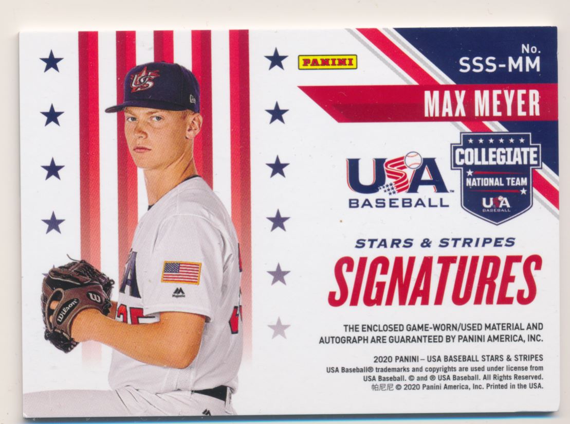 2020 USA Baseball Stars and Stripes Material Signatures #6 Max Meyer/399 back image