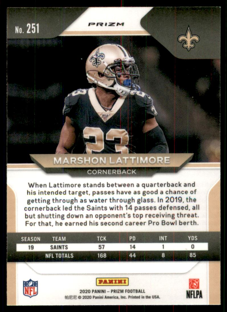 2020 Panini Prizm Prizms Orange Lazer #251 Marshon Lattimore