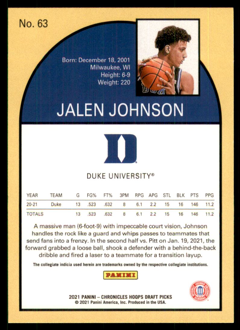 2021-22 Panini Chronicles Draft Picks #63 Jalen Johnson/Hoops Retro