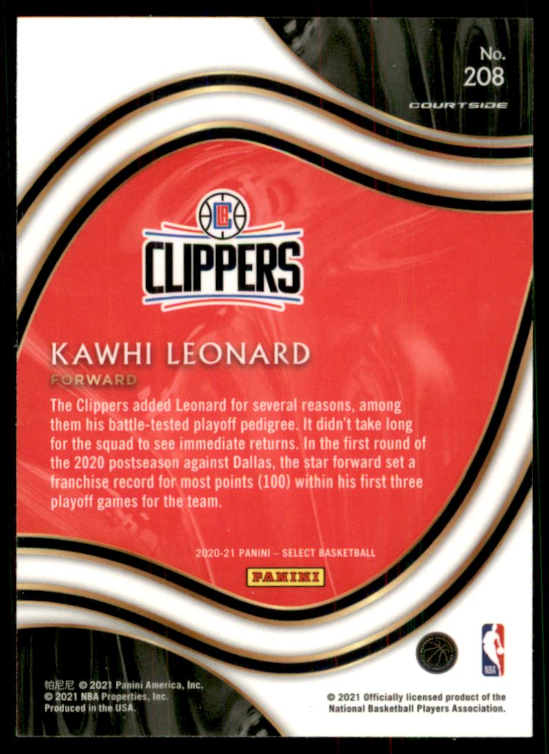 2020-21 Select #208 Kawhi Leonard - NM-MT